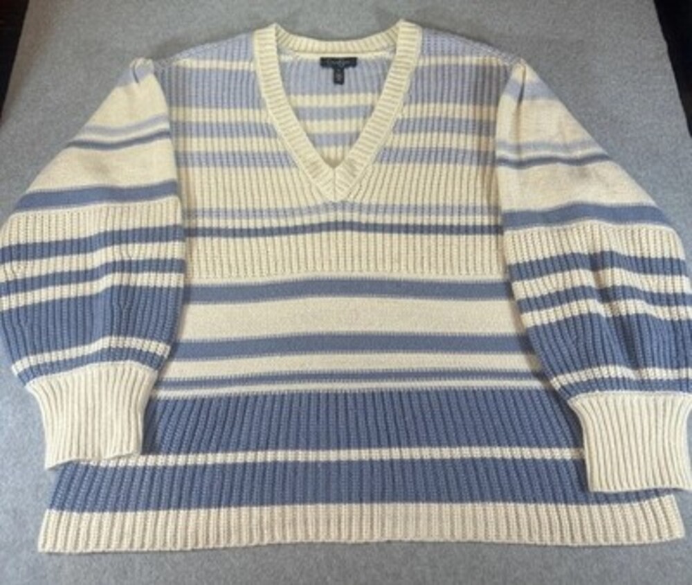 Jessica Simpson Purple & Pale Blue Striped V-neck Womens knit sweater Size XL
